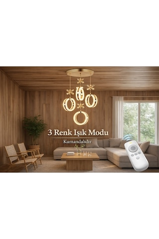 Alya Model 4 Lü Gold 3 Renk Modu Ledli Kristal Taşlı Altın