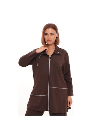 Lady Majestic Büyük Beden Hırka Sweatshirt & Pantolon İkili Takım Kadın Kahverengi