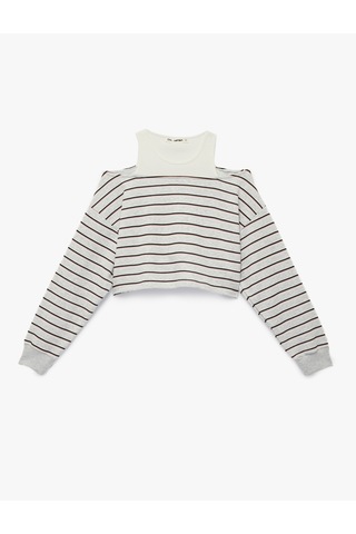 Koton Uzun Kollu Bisiklet Yaka Şardonlu Atlet Katmanlı Crop Sweatshirt Pembe Çizgili 6sal10335ık Pembe Çizgili