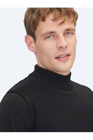 Siyah Yarım Balıkçı Yaka Düz Örgü Triko Kazak Siyah