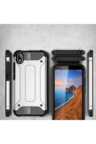 Kilifone - Xiaomi Redmi 9a Uyumlu - Kılıf Çift Katman Koruyucu Crash Military Tank Kılıf - Siyah Siyah