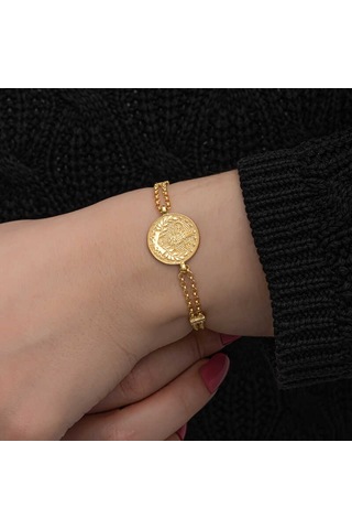 Blackcraft 925 Ayar Gümüş Gold Kaplama Tuğralı Kadın Bileklik Bc-e3c9de