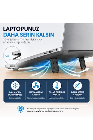 Polham Metal 2 Adet 7mm 3m Yapışkanlı Katlanabilir Ultra Mini Laptop Standı,2 Açılı Laptop Yükseltici Gümüş