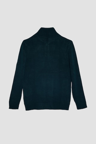 Tudors Erkek Slim Fit Dar Kesim Armürlü Fermuarlı Yeşil Dik Yaka Kazak-31397-yeşil Yeşil