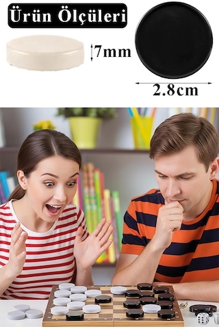 Tavla Pulu Küçük Boy No:2 1 Paket Tavla Ve Dama Taşı Plastik 2.8 Cm Zar Hediyeli Gri Siyah 28 Mm Oyun Pulu