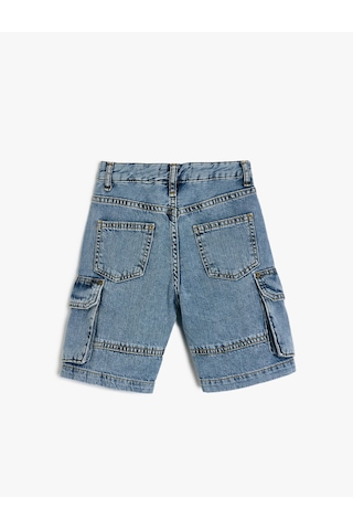 Koton Kapaklı Cep Detaylı Pamuklu Oversize Denim Şort Orta İndigo 5skb40022td İndigo