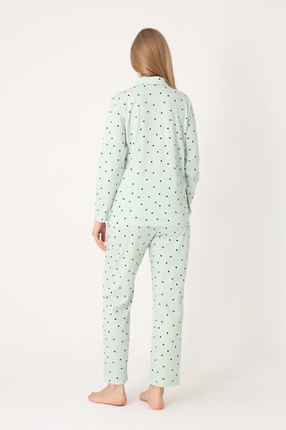 Nbb Kadın Yeşil Polka Dot Önden Düğmeli Pijama Takım YESIL
