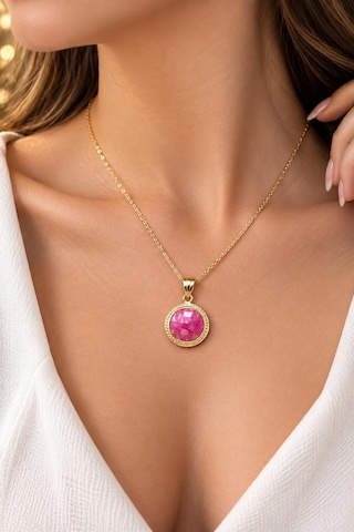 Pembe Taşlı Altın Kolye