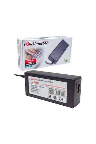 Powermaster Pm-1980 12 Volt - 3 Amper - 36 Watt 5.5 2.5 Uçlu Plastik Kasa Masaüstü Adaptör