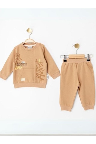 Erkek Çocuk Cep Detaylı Eşofman Takım-14228 Kahverengi