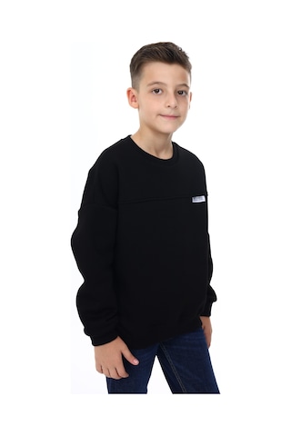 Toontoy Kids Toontoy Erkek Çocuk Relax Fit Bisiklet Yaka Düşük Omuz Baskılı Parçalı Sweatshirt - 2 İplik Siyah