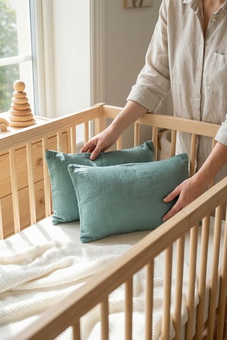 Çift Katlı Müslin Çocuk Yastık Kılıfı %100 Pamuk 35x45 cm 2’li Bebek Çocuk Kılıf Seti Yeşil