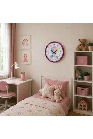 Almira Duvar Saati Pembe Öğretici 36 X 36 Cm Çocuk Duvar Saati