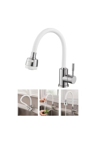Mucit Home Beyaz Renkli Oynar Başlıklı Tasarruflu Silikon Musluk Başlığı Kubar Beyaz