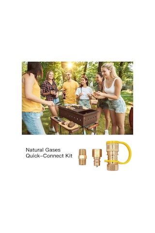 Vkemall 3/8" Bakır Doğal Gaz Mangal Hortumu Hızlı Bağlantı Uyumlu 3'lü Adaptör Seti