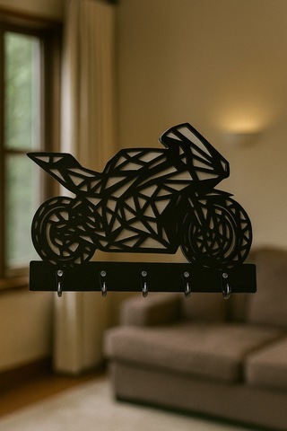 Motosiklet Duvar Tipi Anahtarlık Askılığı 5 Kancalı Siyah - Beyaz