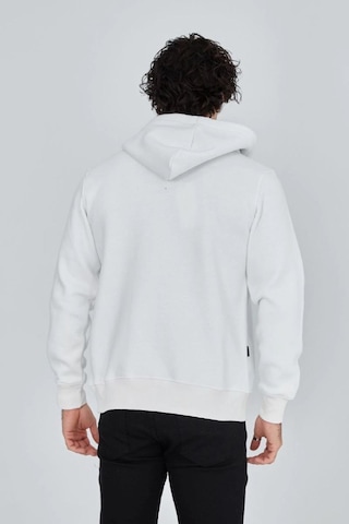 Vinevesta Erkek 3 İplik Pamuklu Kapüşonlu Tam Fermuarlı Cepli Hoodie Sweatshirt - Beyaz Çok Renkli
