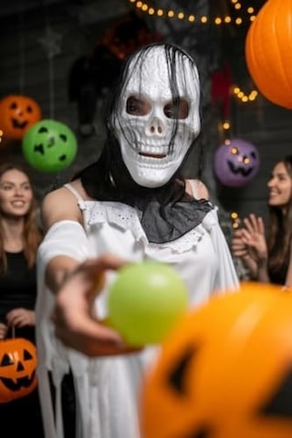 Halloween Maske İskelet Kuru Kafa Tüllü Siyah Beyaz