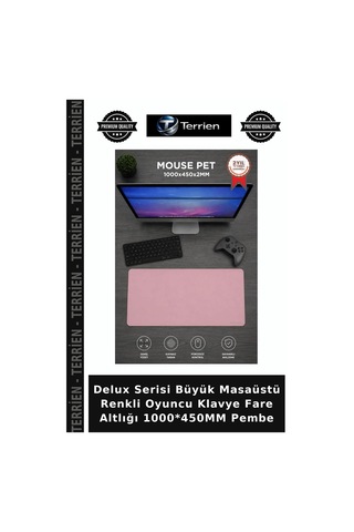 Delux Serisi Büyük Masaüstü Renkli Oyuncu Klavye Fare Altlığı 1000 450mm Pembe