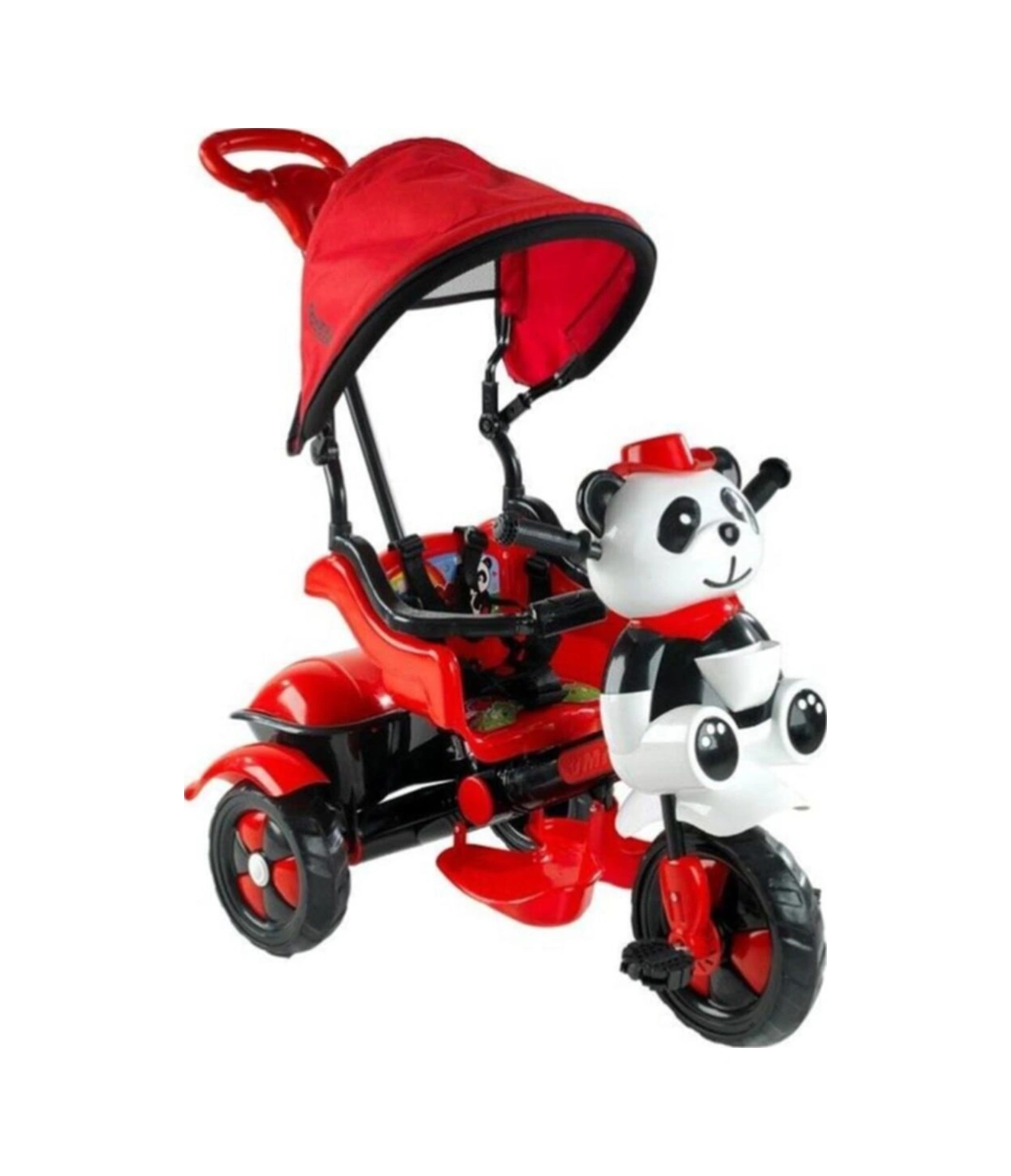 127 Little Panda Ebeveyn Kontrollü Tenteli Müzikli Tricycle Üç Teker Bisiklet - Kırmızı Siy
