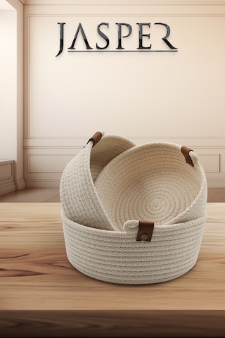 Jasper 3'lü Krem Jüt Hasır Sepet Oval Özel Tasarım Organizer