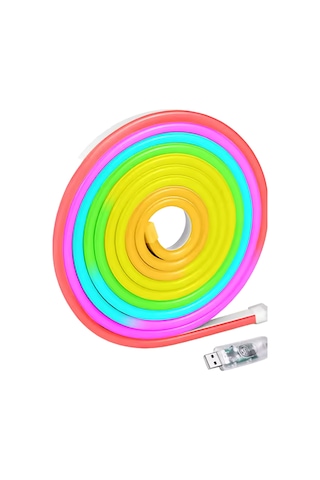 3 Metre Rgb Neon Led Şerit Işık Su Geçirmez Kumandalı Ve Uygulama Kontrollü Dekoratif Aydınlatma - Lisinya Çok Renkli