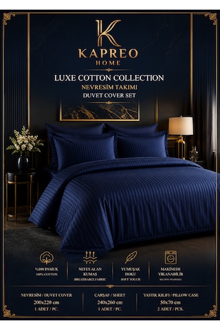 Kapreo Home Lux Cotton Collection Premium Nevresim Takımı Lacivert