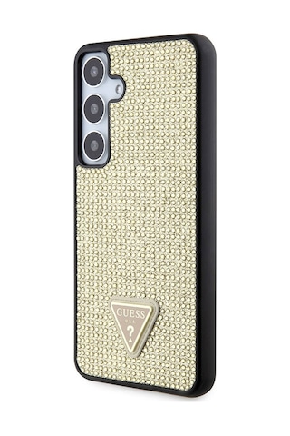 Galaxy S24 Plus Uyumlu Kılıf Guess Lisanslı Taşlı Arka Yüzey Üçgen Logolu Kapak Siyah