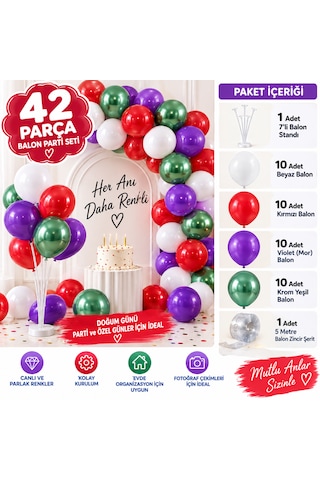 42 Parça Balon Parti Seti Kutlamalarınız İçin Komple Dekorasyon Çok Renkli