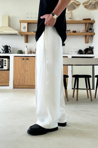 Flaw Rahat Kesim Bel Lastikli Baggy Pantolon Beyaz Beyaz
