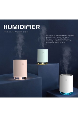 Honmex Beyaz Mini Nemlendirici - Sürekli/aralıklı Sprey Modu, Gece Işığı, Otomatik Kapatma, 220ml Kapasite