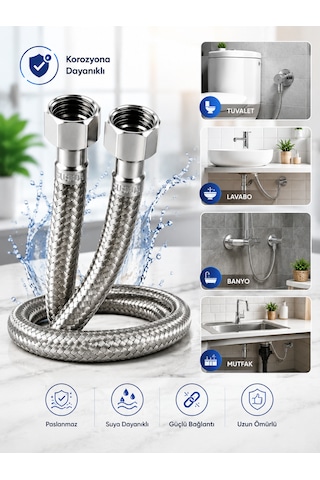 70 Cm Paslanmaz Çelik Örgülü Flex Hortum 3/8 X3/8 Klozet Ve Taharet Musluğu İçin Dayanıklı Bağlantı Hortumu