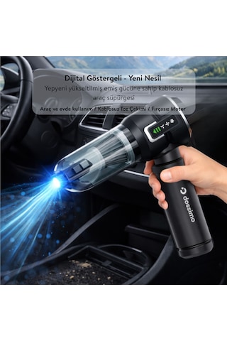 Nitro X1 Kablosuz Araç İçi Süpürge Güçlü Vakum Hava Pompası Dijital Gösterge Çanta  Siyah Gri