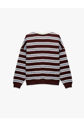 Koton Üç İplik Şardonlu Uzun Kollu Polo Yaka Çizgili Rugby Sweatshirt Bordo Çizgili 6wal10675ık Bordo Çizgili