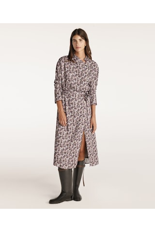 Yargıcı Yüksek Yaka Kuşalı Uzun Kollu Midi Boy Elbise Çok Renkli