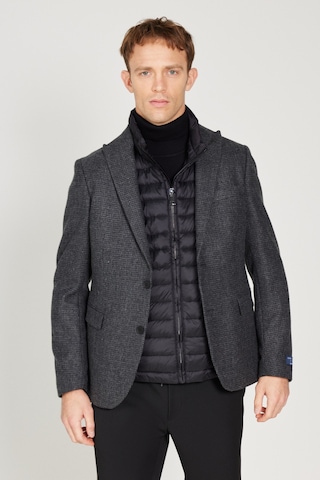 AC&Co / Altınyıldız Classics Erkek Slim Fit Dar Kesim Kırlangıç Yaka Desenli Yünlü Ceket Antrasit
