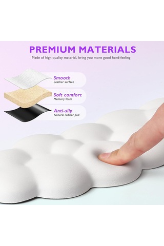 Beyaz Bulut Bilek Destekli Oyun Klavyesi Ve Mouse Pad'i, Şık Hafızalı Köpük Mouse Pad Bilek Desteğiyle Bileğinize Ve Elinize Ekstra Konfor Sağlar