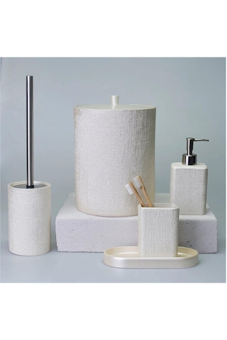 Selim Dekor Linen Banyo Seti İnci Beyaz