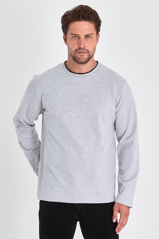 MMetalic Çift Bisiklet Yaka Standart Rahat Kesim Erkek Sweatshirt Gri