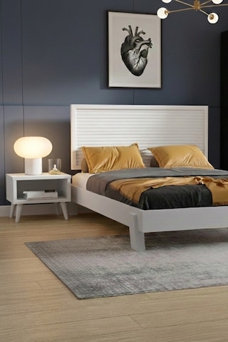 Renazzo Ebruli Yatay Başlıklı Masif Ahşap Karyola Ve 2 Beyaz 140x200 Beyaz - 140 X 200