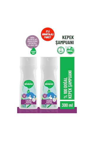 Siveno %100 Doğal Kepeğe Karşı Etkili Şampuan Yağlı Saçlar Çay Ağacı Keklik Üzümü Vegan 300 Ml X 2 Adet Tüm Saç Tipleri