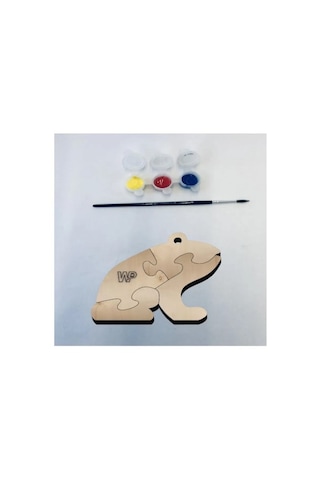 Masif Ahşap Puzzle Çocuklar İçin Boyanabilir Kurbağa Boya Setli