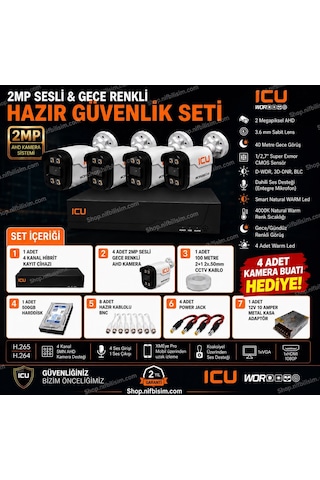 Xmeye Icu 2mp 4 Kameralı Dış Ortam Sesli Ve Gece Renkli Ahd Kamera Seti 500gb Disk