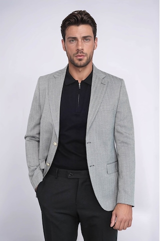 Siyah Balıksırtı Desenli Gold Renk Metal Düğmeli Slim Fit Erkek Blazer Ceket - Wessi Black