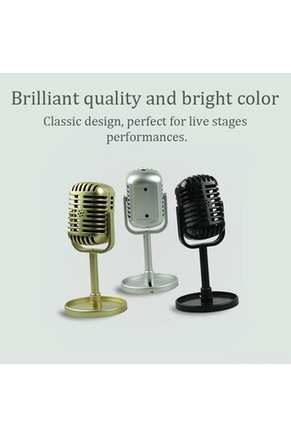 Samdoo Vintage Stüdyo Dekorasyonu Simülasyon Mikrofonu - Fotoğraf/video Gibi Setlere Uygun, Gerçekçi Tasarım, Altın Renkli Oyuncağı Requisiti