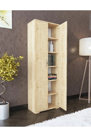 Boreas Design Hazar Çok Amaçlı Dolap Çift Kapaklı 6 Raflı Banyo Dolabı Mutfak Kiler Erzak Dolabı Kahverengi
