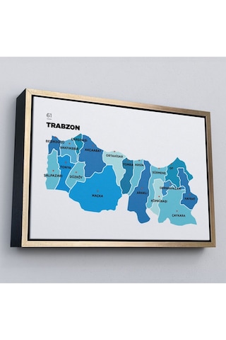 Çerçeveli Trabzon İli Ve İlçeler Haritası Dekoratif Kanvas Tablo-1471