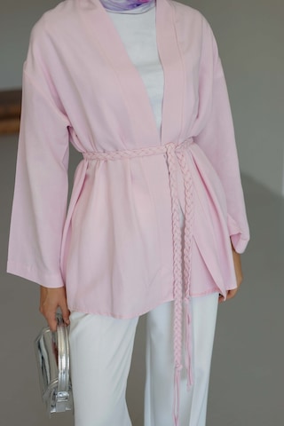 Moonsc Keten Kimono Kemerli Pembe