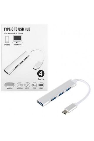 Type C To Usb Hub 4 Port Dönüştürücü Adaptör Apple Uyumlu Macbook & Telefon Uyumlu Hızlı Veri Aktarımı