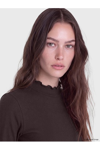Lcw Modest Kahverengi Dik Yaka Kadın Fitilli Body